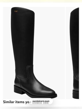 Coach Black Leather Tall Riding Boots with Gold Logo ,
